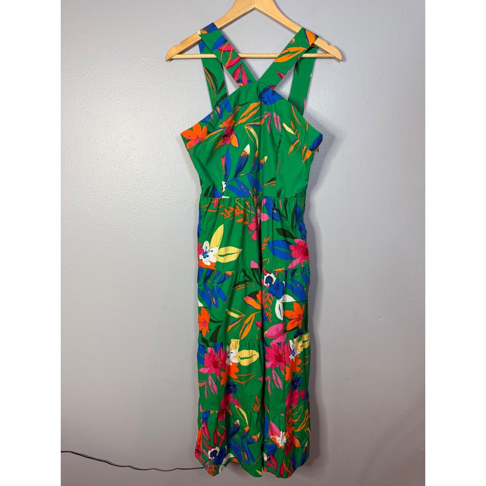 J. Crew Factory Green Floral Tiered Midi Dress - Picture 3 of 10